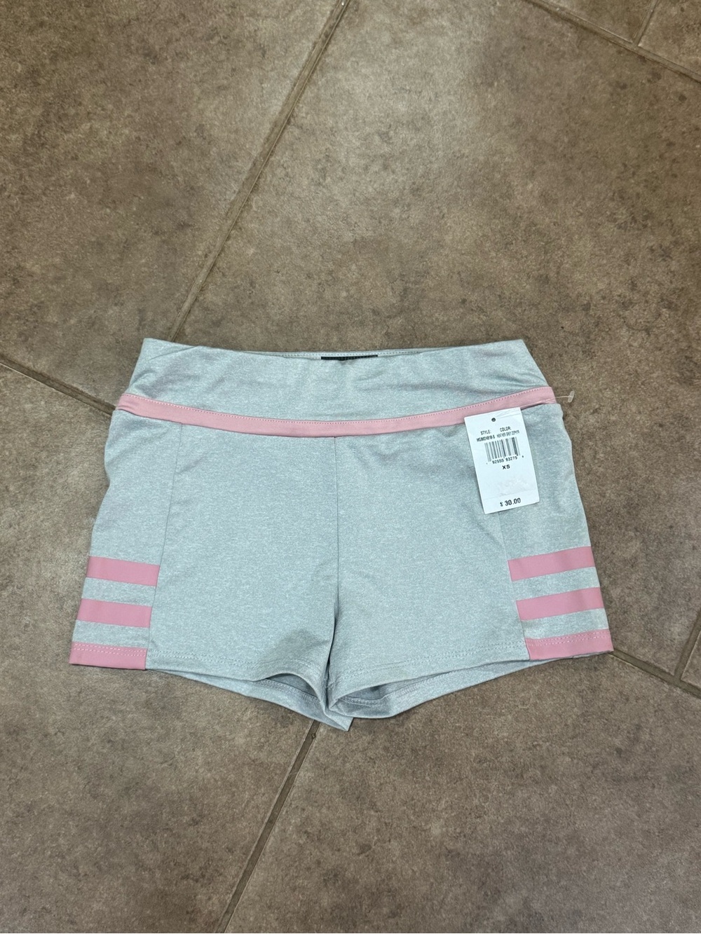 ZELOS Light Gray Bike Shorts with Pink Trim